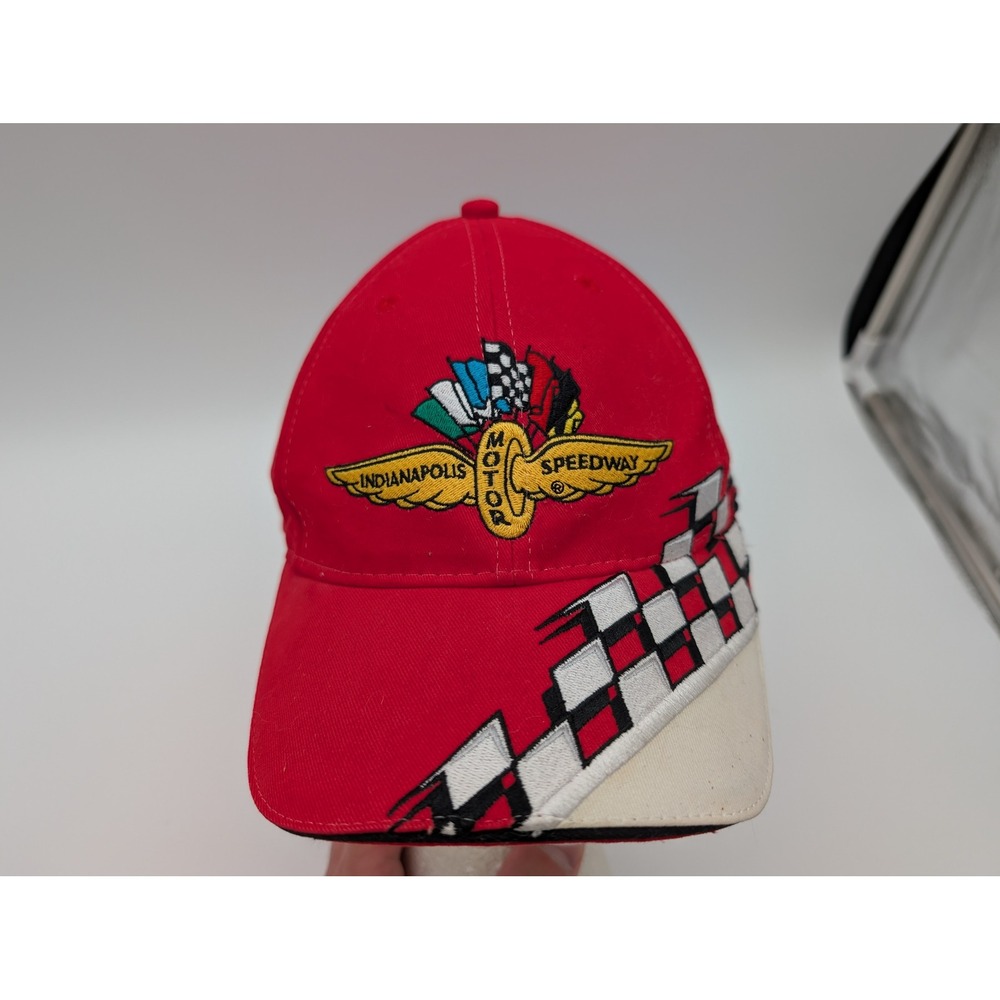 Indianapolis Motor Speedway Hat Red Checkered Flag Racing Adjustable Cap